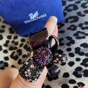 Swarovski Stamped Large Dark Purple Pink Crystal Sparkling Bow Ring